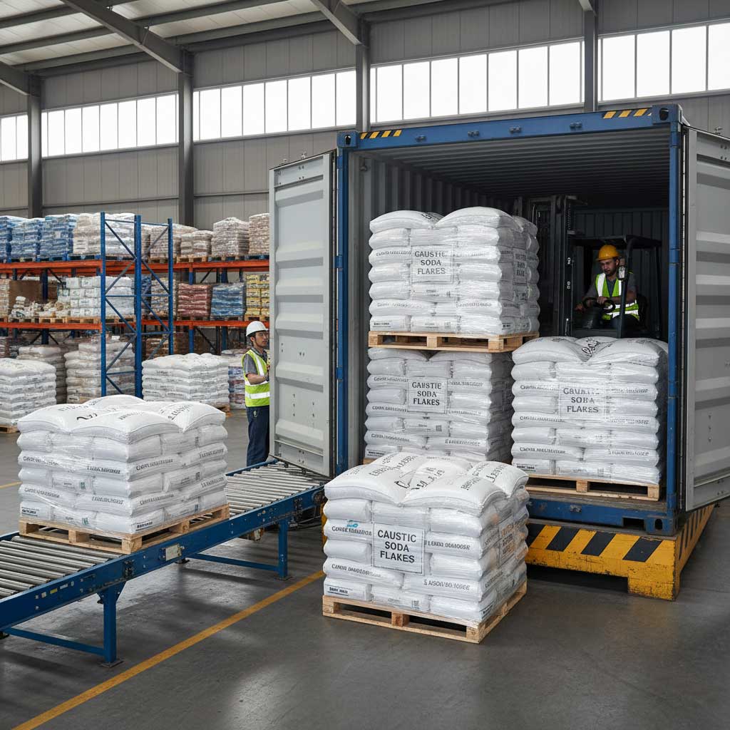 export-grade caustic soda packaging for international shipment